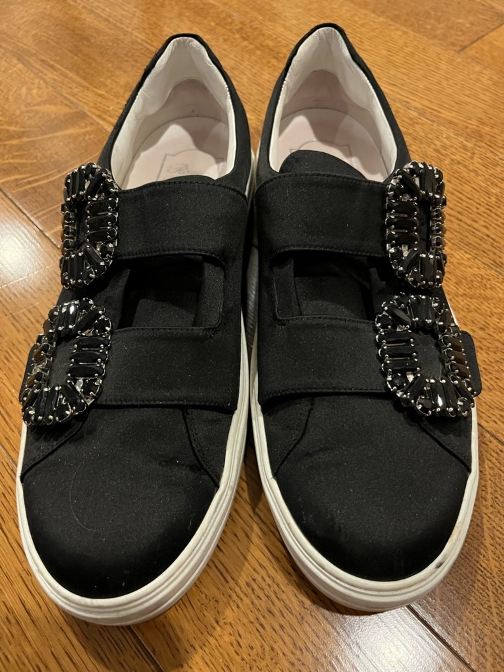 Roger Vivier Black Slip-On Sneakers with Jeweled Buckles